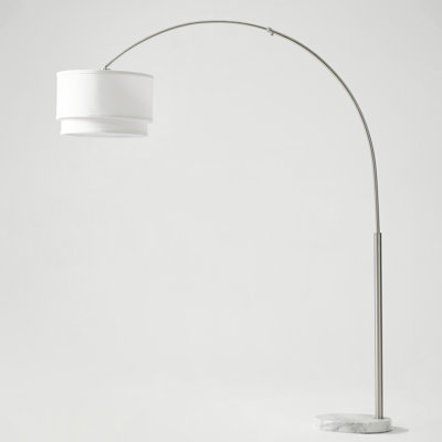 Mason 81" Modern Adjustable LED Arc Floor Lamp with Silver Finish, Fabric Drum Shade, and Weighted Marble Base, Bulb Included