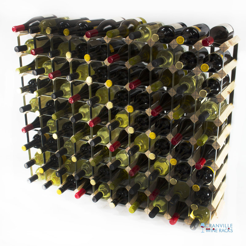 Liddle 90 Bottle Floor Wine Bottle Rack, Natural Pine / Black Steel