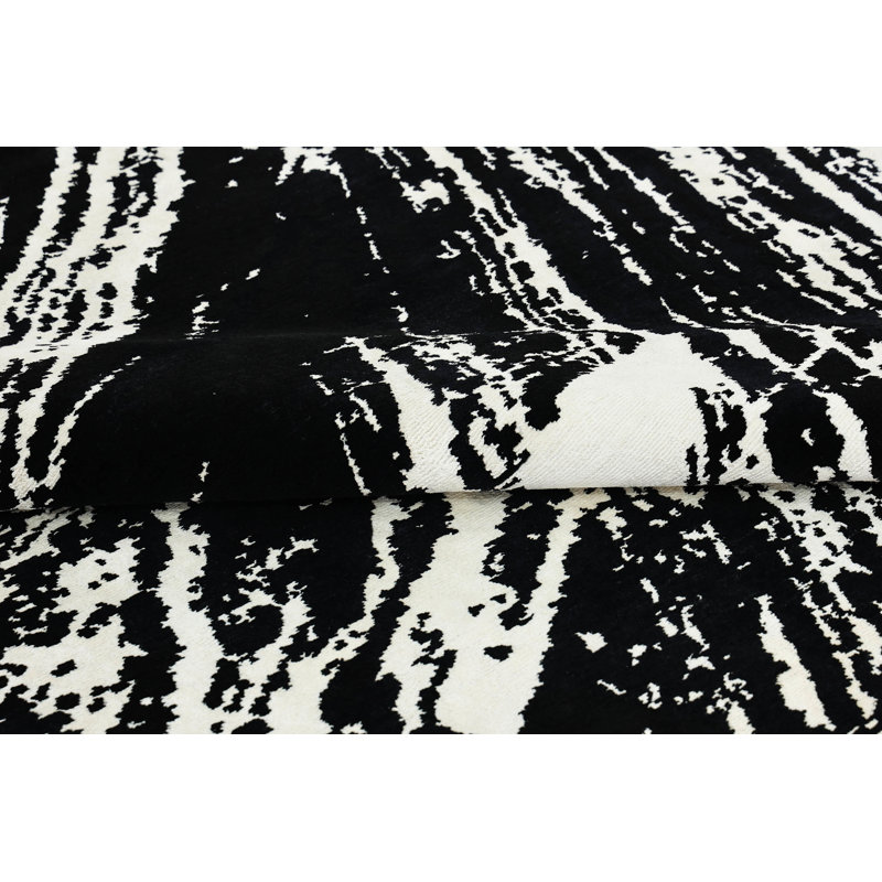 Hand Knotted Abstract Area Rug in Black/White, Rectangle 8' x 10'