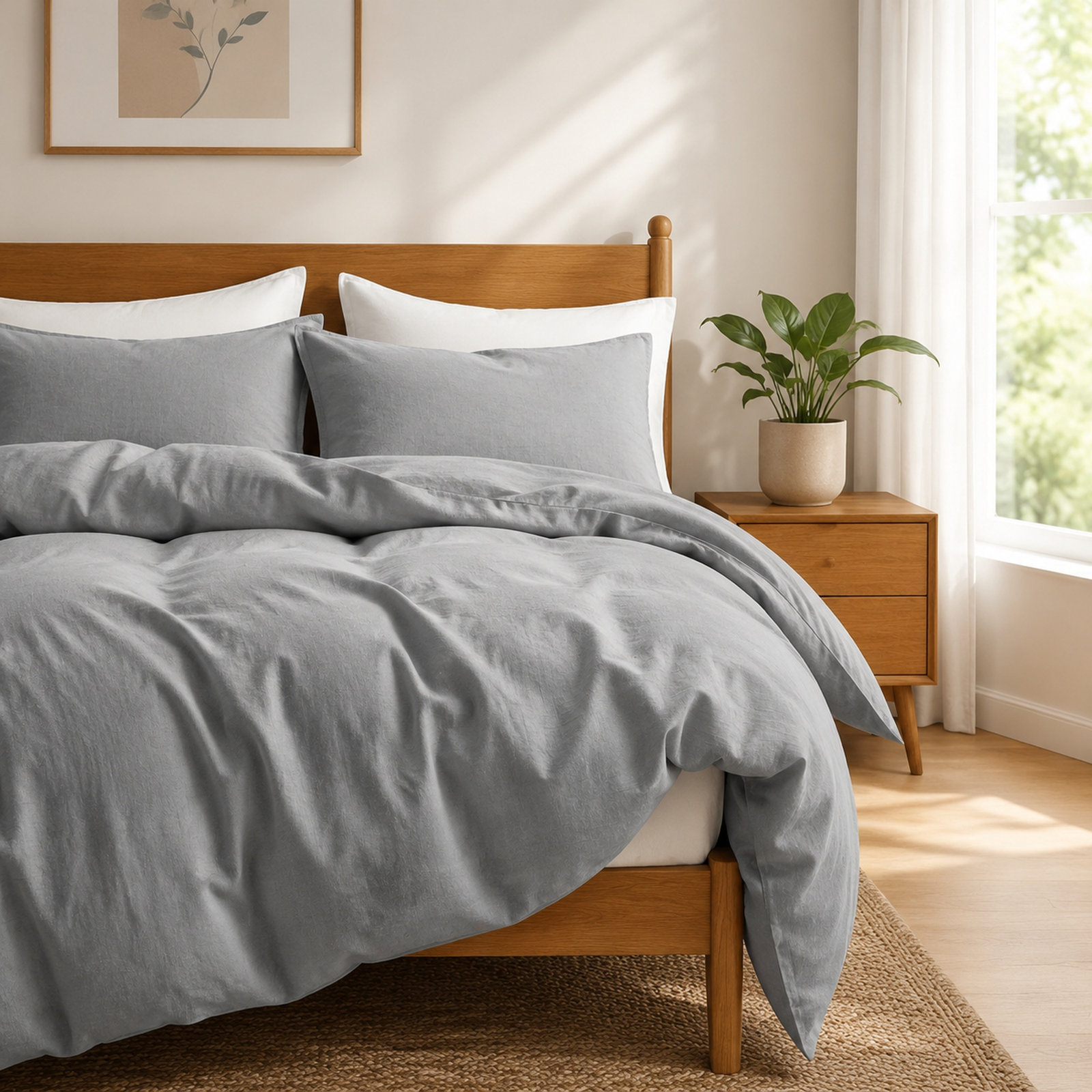 Boseman Linen Duvet Cover Set, Gray, Queen Duvet Cover + 2 Standard Pillowcases