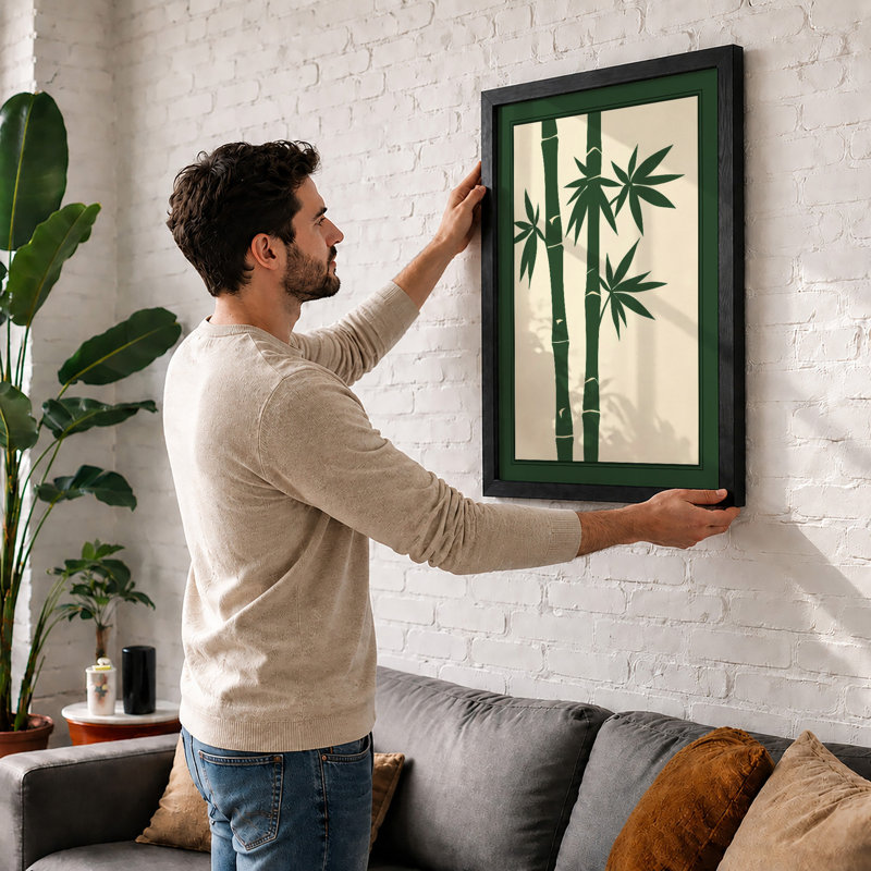 Bamboo Study Japandi - Framed Print, A2 - 59.4 x 42.0 cm, Walnut