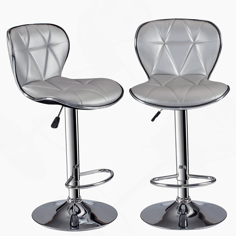Ensemble de 2 tabourets de bar à hauteur ajustable avec base en métal, Argent argent