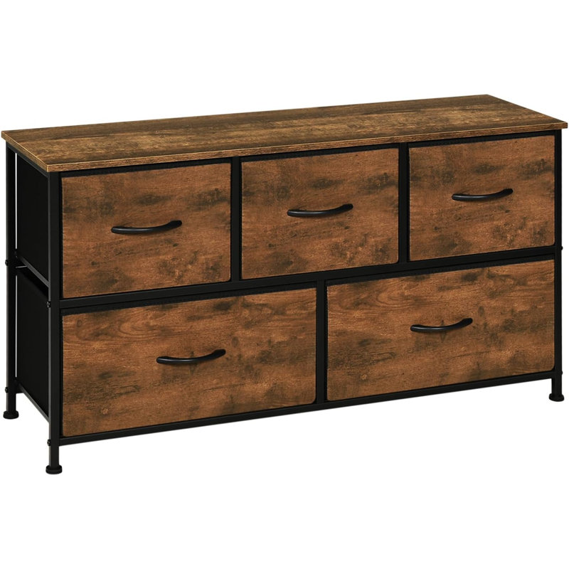 Chest of drawers with 5 drawers made of fabric; Chest of drawers; Sideboard, Vintage Brown