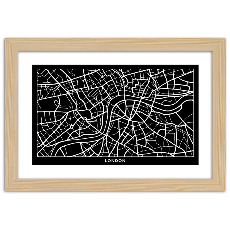 Plan For London City - Single Picture Frame Print, 70cm H x 100cm W, Tan