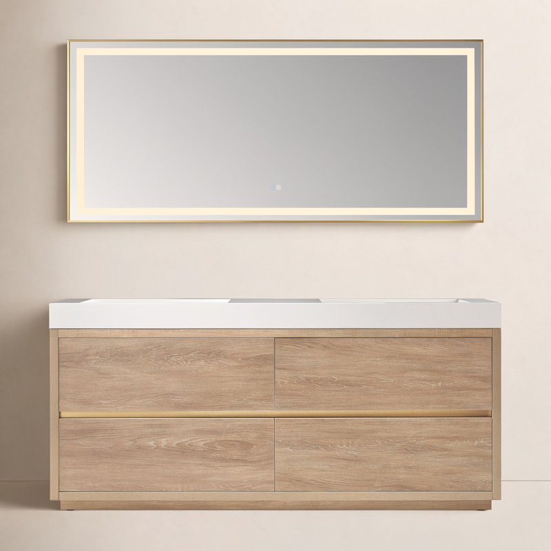 Beira 71.7'' Double Bathroom Vanity with Composite Top, North American Oak, White