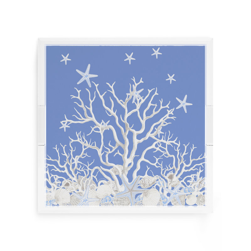 Coral Reef Acrylic Square Decorative Tray, Blue, 12"W x 12"D x 2"H