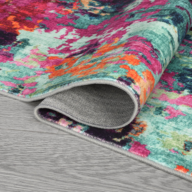 Abstract Machine Washable Rug for Living Room Soft Bedroomm Rug Non Shedding Indoor Floor Mats Modern Contemporary Colorful Office Carpet Stain Resistant Throw Carpet