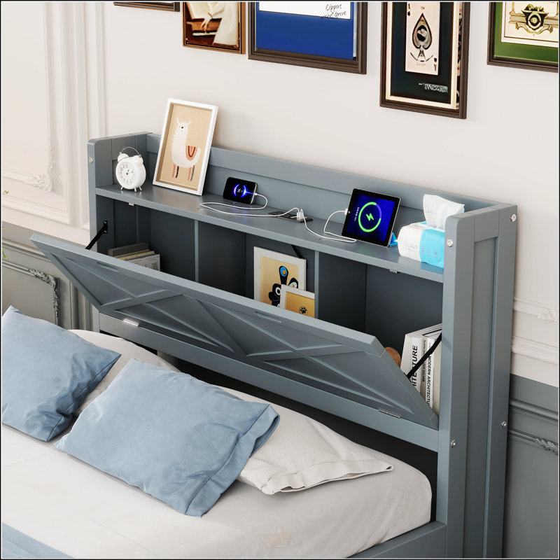 Lit double en bois avec tête de lit et lit gigogne, un choix élégant et pratique pour toute chambre à coucher., Double