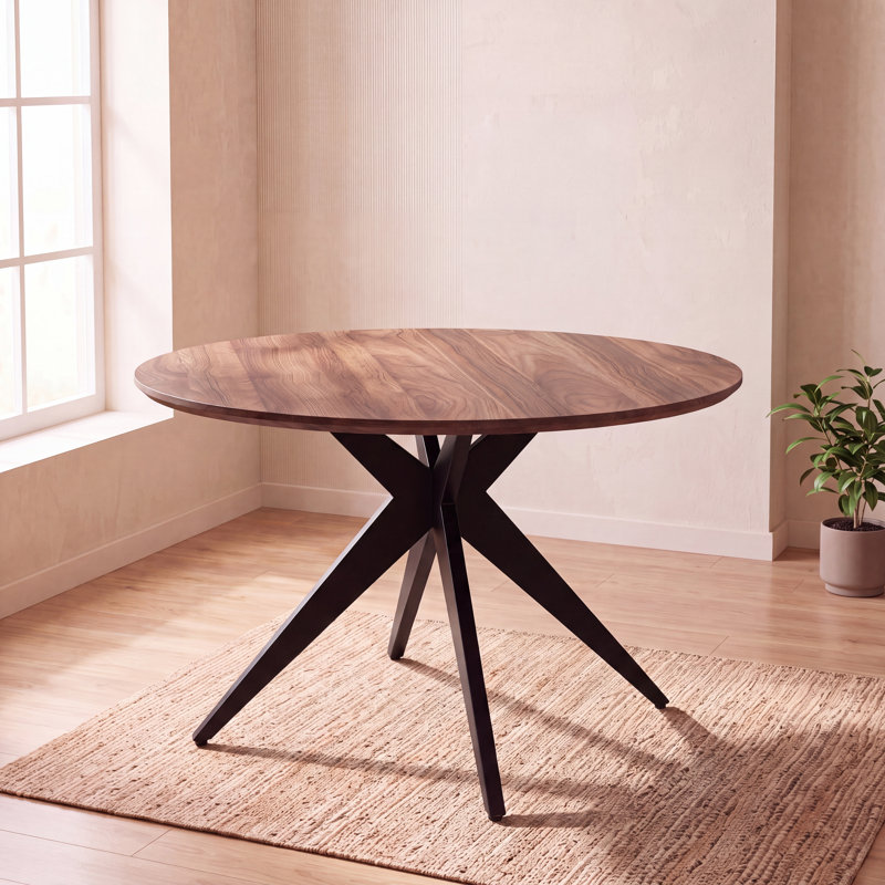 Table de salle à manger 45,28 "pour 2 à 4 personnes, table de salle à manger en bois avec pieds en fer de 1,18" d'épaisseur, table de salle à manger circulaire pour un coin lecture, salon