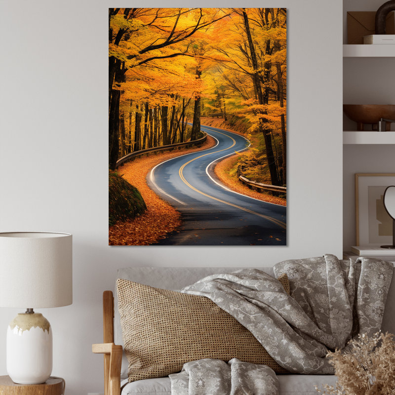 Passerelle, route d'automne dans la forêt I, Toile tendue, H 40 po x l 30 po x P 1,5 po