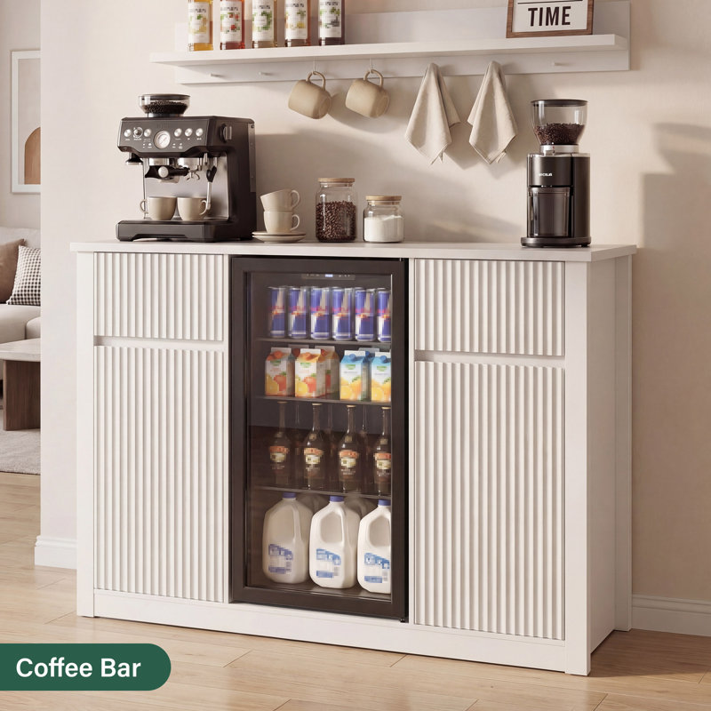 Armoire à café avec espace pour réfrigérateur et mini-réfrigérateur à vin Landassy, Blanc