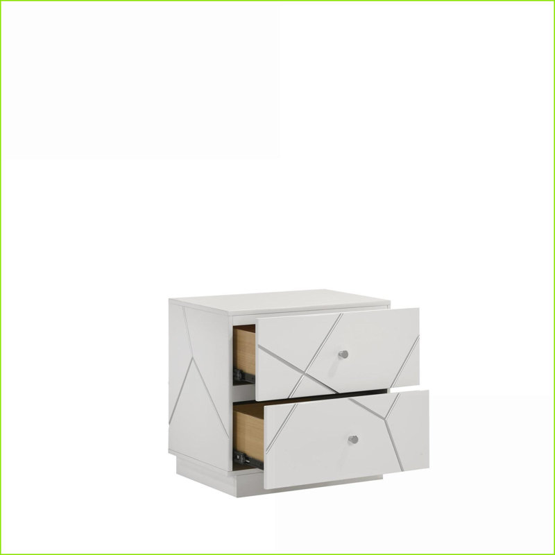 Table de chevet moderne en laque avec tiroirs doublés de velours Motif géométrique