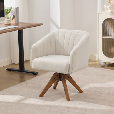 Fauteuil de bureau pivotant en chenille moderne avec base en bois 