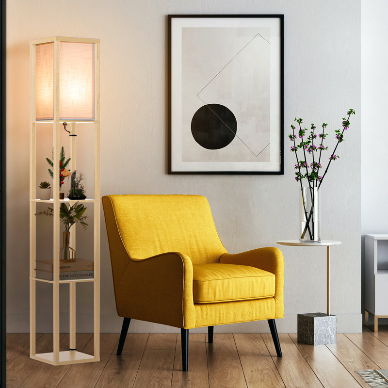 162.7cm Oil Rubbed Traditional Floor Lamp, Natural Wood