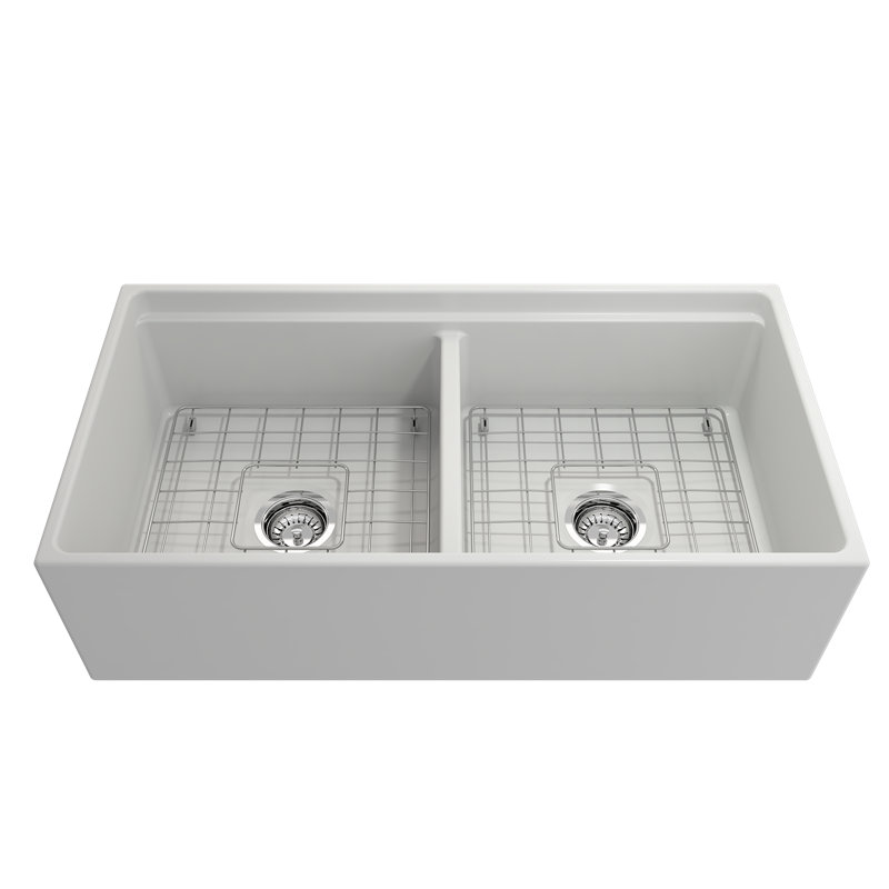 Contempo 36'' L Double Basin Kitchen Sink, Matte White