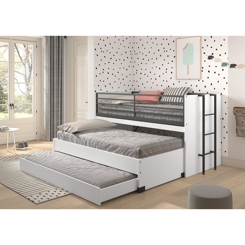 Kids Bed Sam 90 x 200cm + Trundle Bed, White