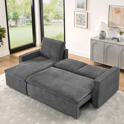 L Shaped Convertible Sleeper Sofa Bed, 90" Sectional Couch For Living Room , Pull Out Bed, Reversible Chaise With Storage , Removable & Corduroy Covers