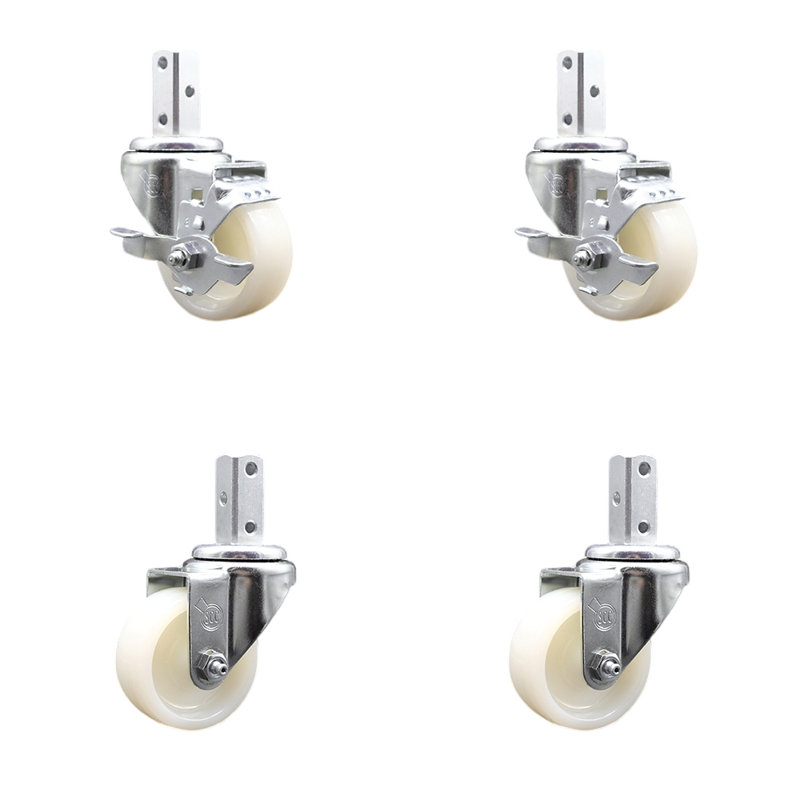 4 Piece Nylon Wheel Caster Set, 7/8" square stem