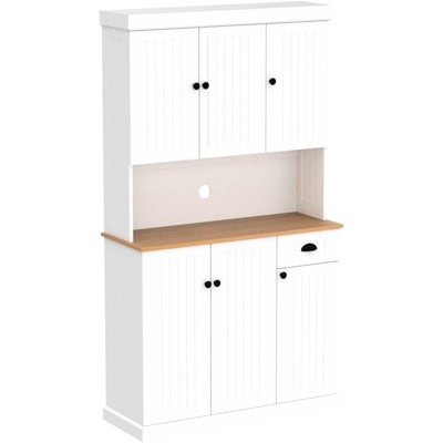 71" Kitchen Storage Cabinet With Adjustable Shelves, Freestanding For Spice Storage, 6 Doors And 1 Drawer - White White, 70.87 In. Tall Extra