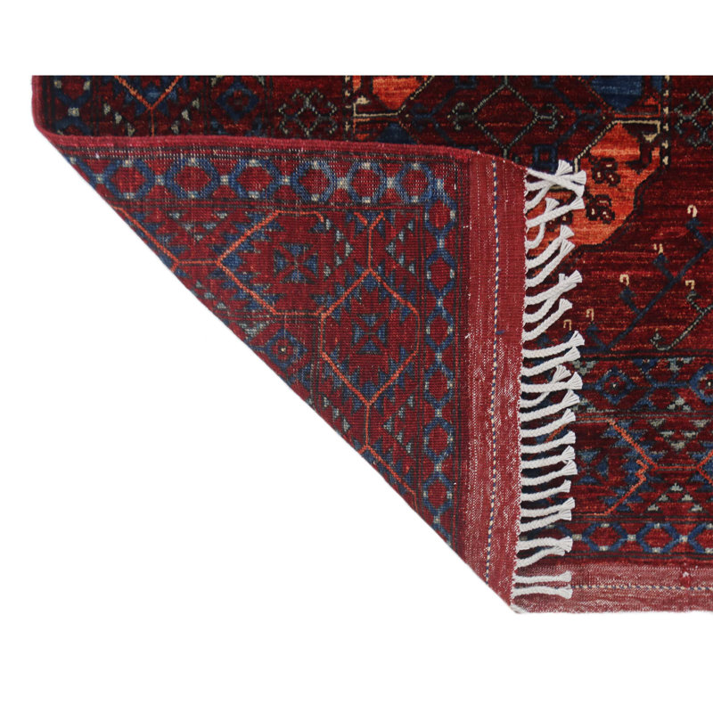 Tapis unique bleu, orange et rouge de 6 pi 2 po x 9 pi 2 po