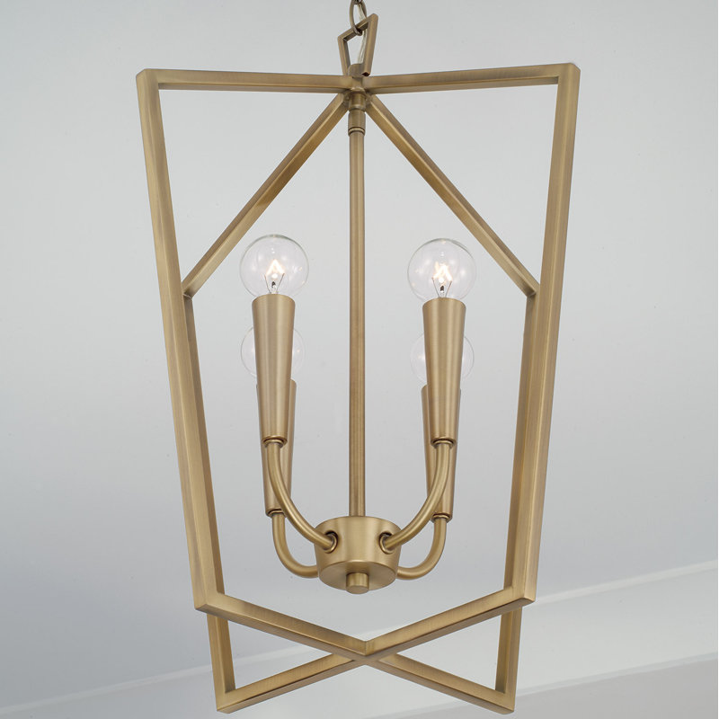 4 - Light Lantern Pendant, Aged Brass