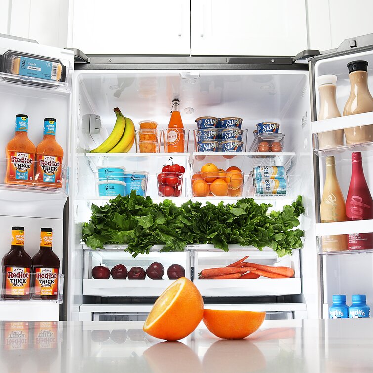 Stackable Storage Fridge Bins - Refrigerator Organizer Bins for Fridge,  Freezer, Pantry And Kitchen. Includes Bonus Magnetic Dry-Erase Whiteboard 