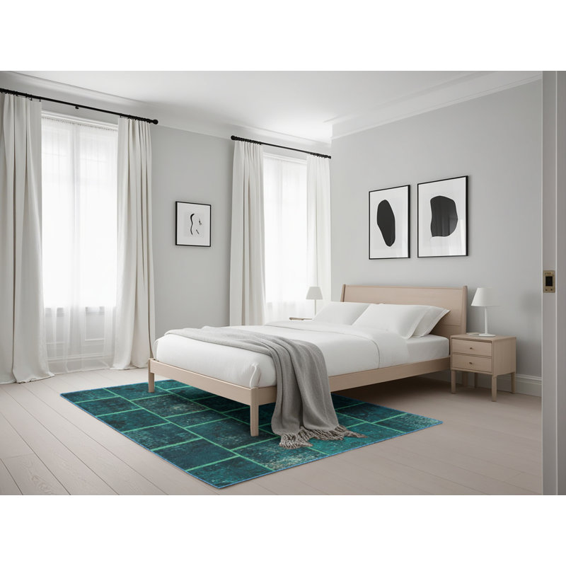 Tapis de zone turquoise contemporain, Rectangle 5 pi x 7 pi