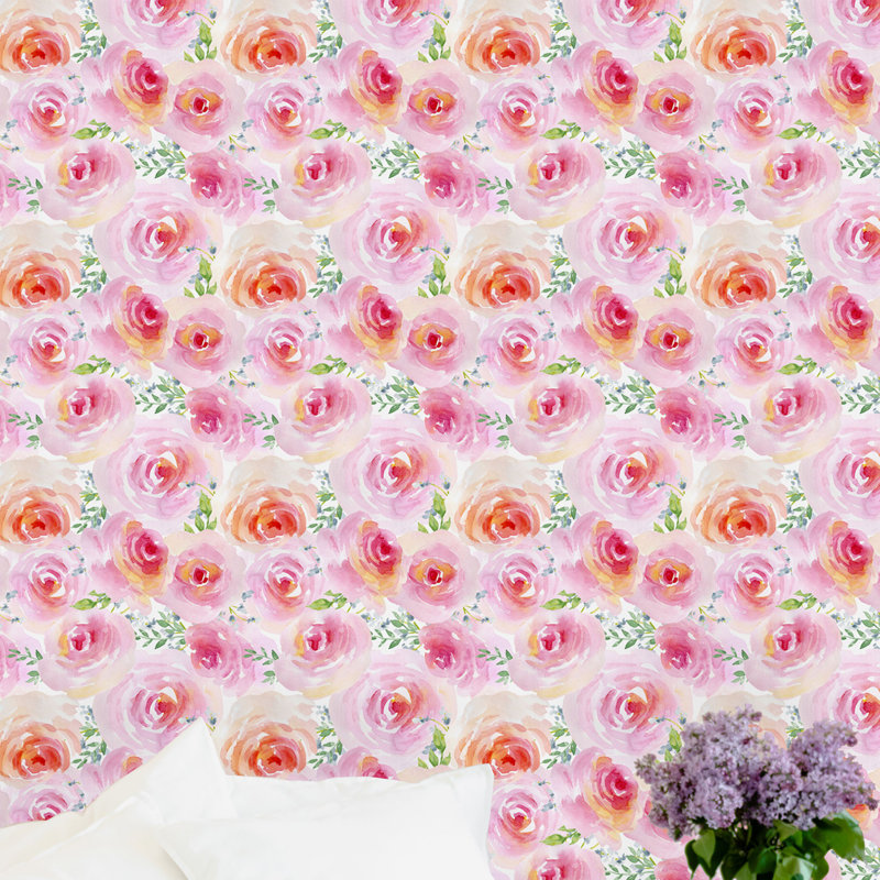 Rouleau de papier peint Ortez Roses, L 16,67 po x l 25 po