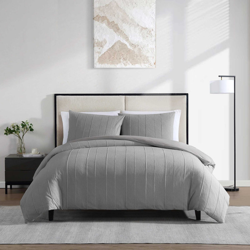 Martha Stewart Garden Trellis Reversible Duvet Cover Set, King Duvet Cover + 2 King Shams, Gray