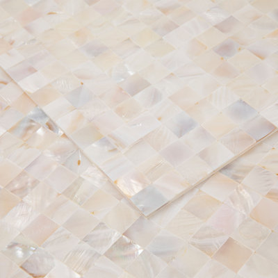 Diflart 11.8" x 11.8" Peel and Stick  Mother of Pearl Square Seashell Mosaic Tile for Kitchen Backsplash Fireplace, Set of 6