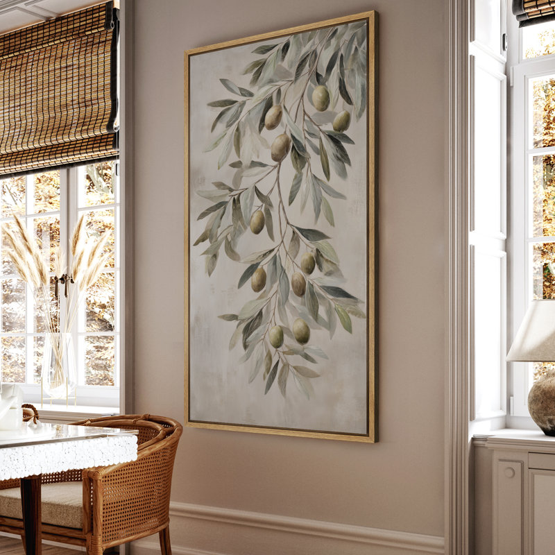 "Olive Branch", art mural botanique dans des tons de vert doux et de tons neutres, Naturel, H 60 po x l 30 po x P 1,5 po