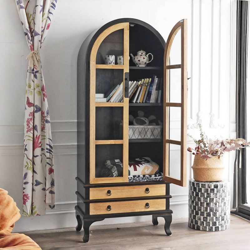 Vitrine minimaliste French Country, Noir / Burlywood