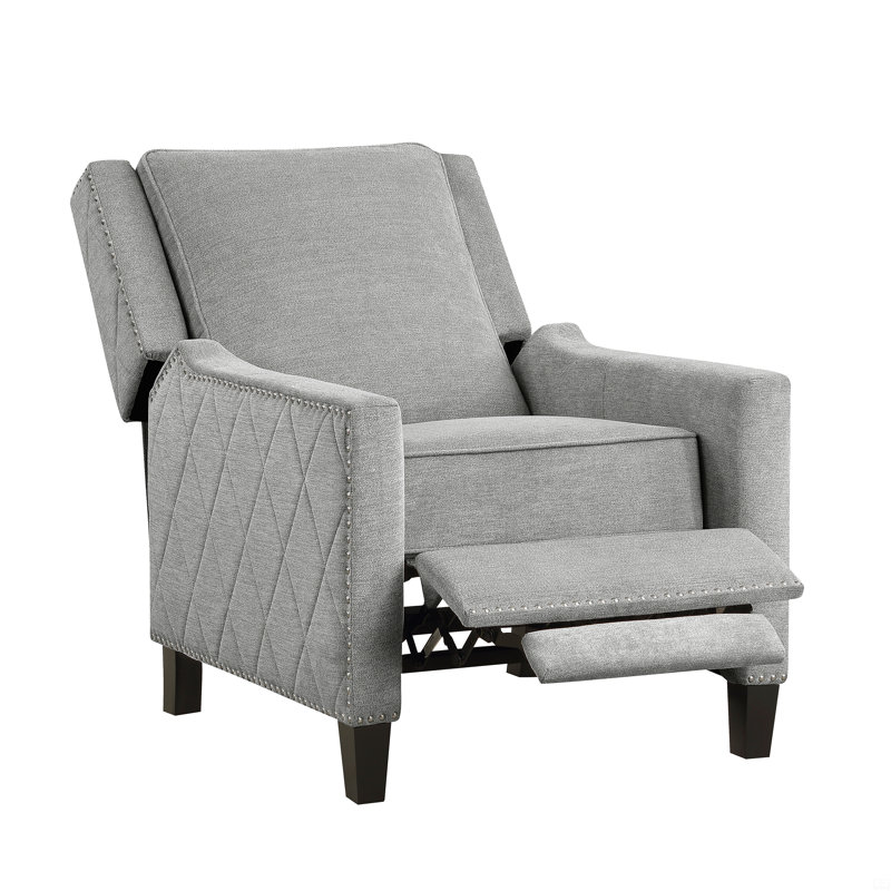 Fauteuil inclinable 1 pièce en tissu texturé avec garniture cloutée et structure en bois massif Fauteuil inclinable, Gris