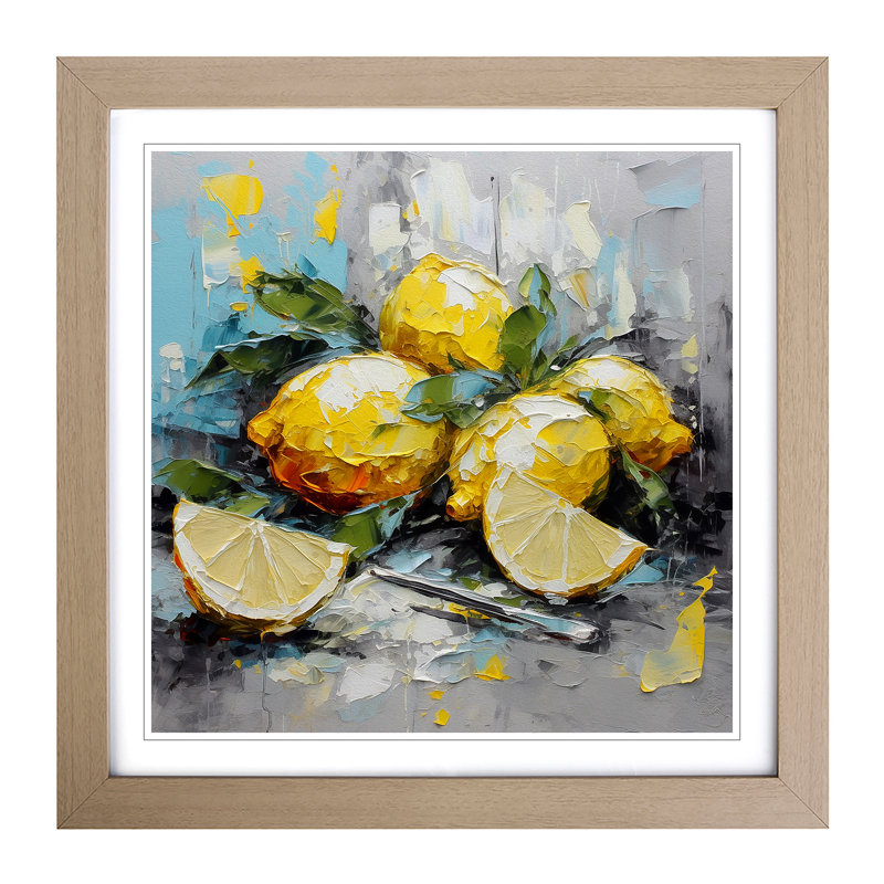 Lemon Palette Knife Painting No.2 - Framed Print, Oak