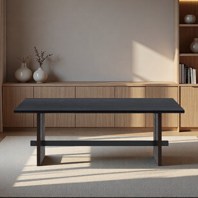 Long bureau de travail en bois massif noir pour la maison