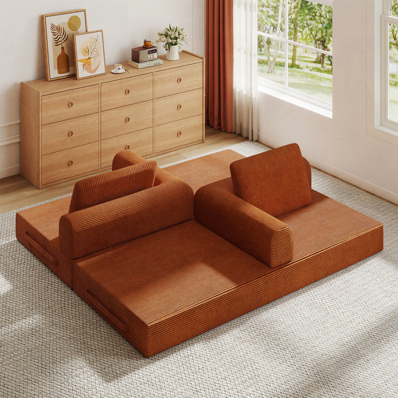 Canapé-lit convertible avec coussin cylindrique, Orange