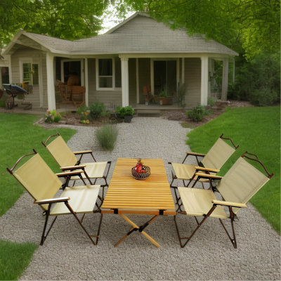 Multi-Function Foldable And Portable Dining Set, 1 Dining Table & 4 Folding Chairs, Indoor And Outdoor Universal ,Natural, For Children