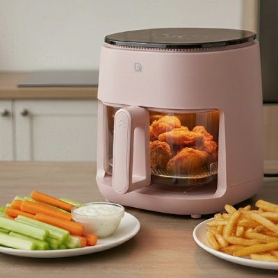Friteuse numérique en verre Willow 5QT fabriquée à partir de plastique recyclé à 99% avec écran tactile numérique - rose