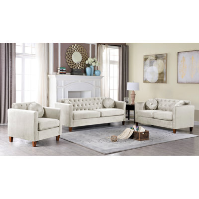 Ensemble de salon Pradfield Velvet Classic Chesterfield