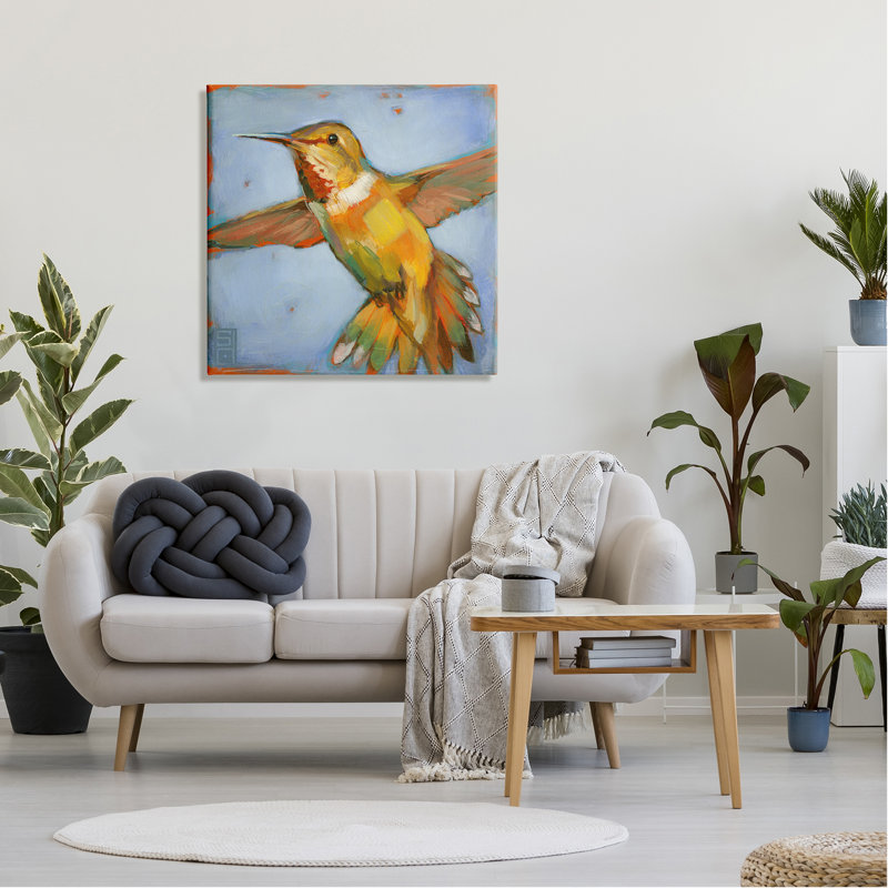 Colibri sur fond bleu par Stacy Daguiar, H 30 po x l 30 po x P 1,5 po