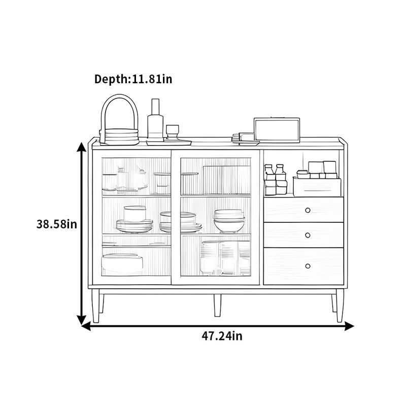 Un buffet rétro et vieilli, H 38,58 po x l 47,24 po x P 11,81 po