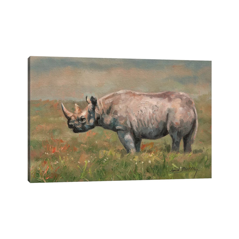 Black Rhino 1 Piece Wrapped Canvas Painting, 20.32 cm H x 30.48 cm W