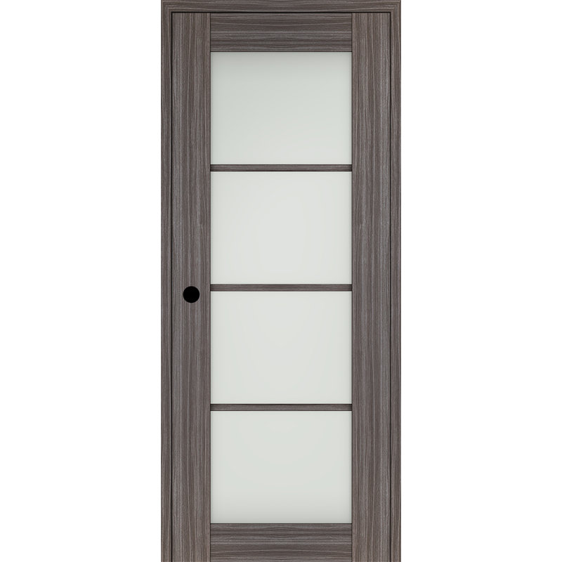Porte intérieure pré-suspendue Palladio 4 Lite en bois manufacturé et en verre, Chêne, Droite, 27,75 po x 83,23 po