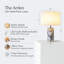 Lampe de table à DEL moderne en nickel de 17 po Arden, abat-jour tambour plissé, port de charge USB-C et gradation tactile
