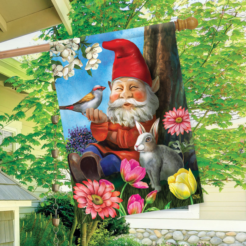 Garden Gnome Spring House Flag