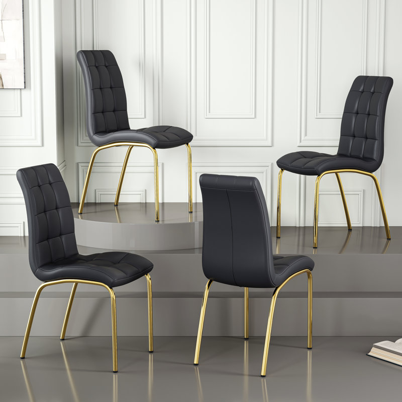 Chaise rembourrée Nasim, Noir, Doré