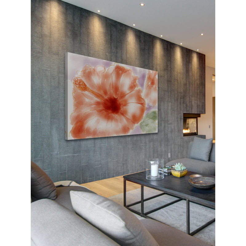 Pink Hibiscus Orange Canvas Painting Print 24" x 16"