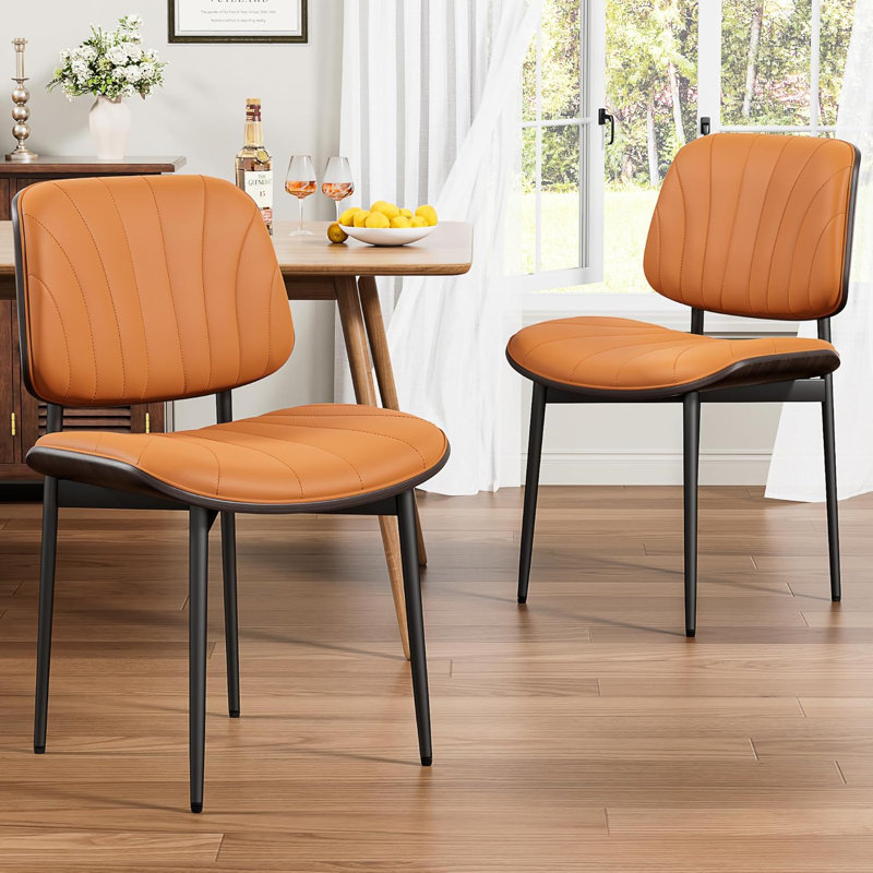  Faux Leather Dining Chairs Set of 2, Mid-Century Modern Upholstered Side Chairs with Wood Frame for Dining Rooms,Kitchens,Living rooms