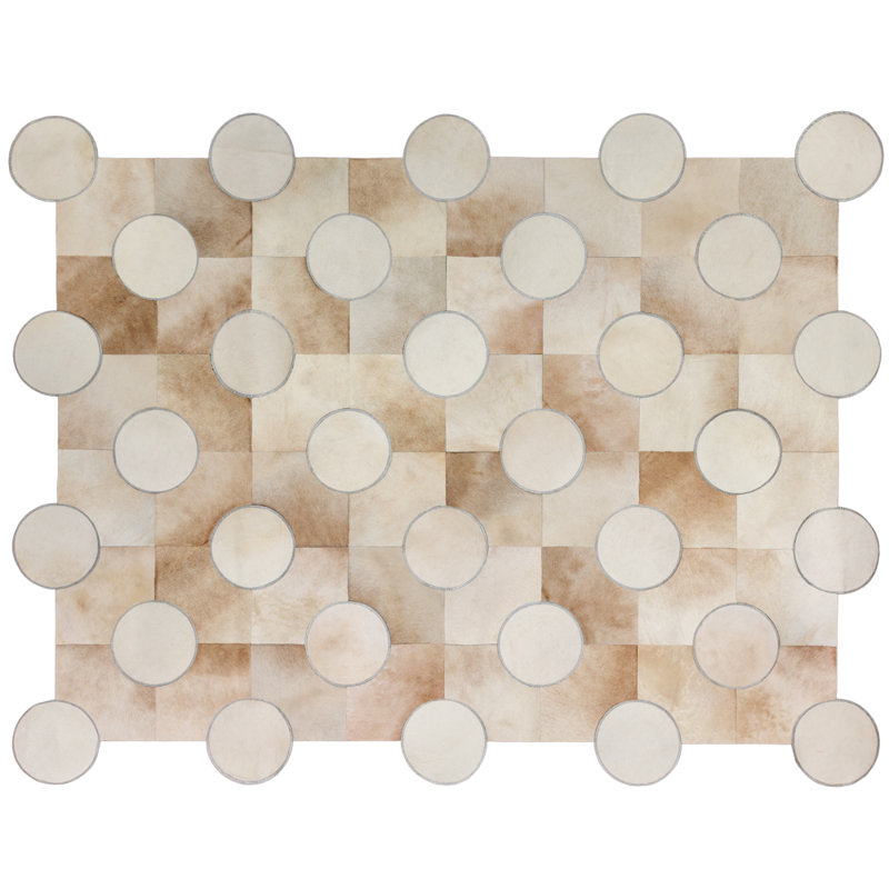 Tapis imprimé peau de vache Art Hide X Greg Natale, Rectangle de 5 pi x 8 pi, Blanc / Crème