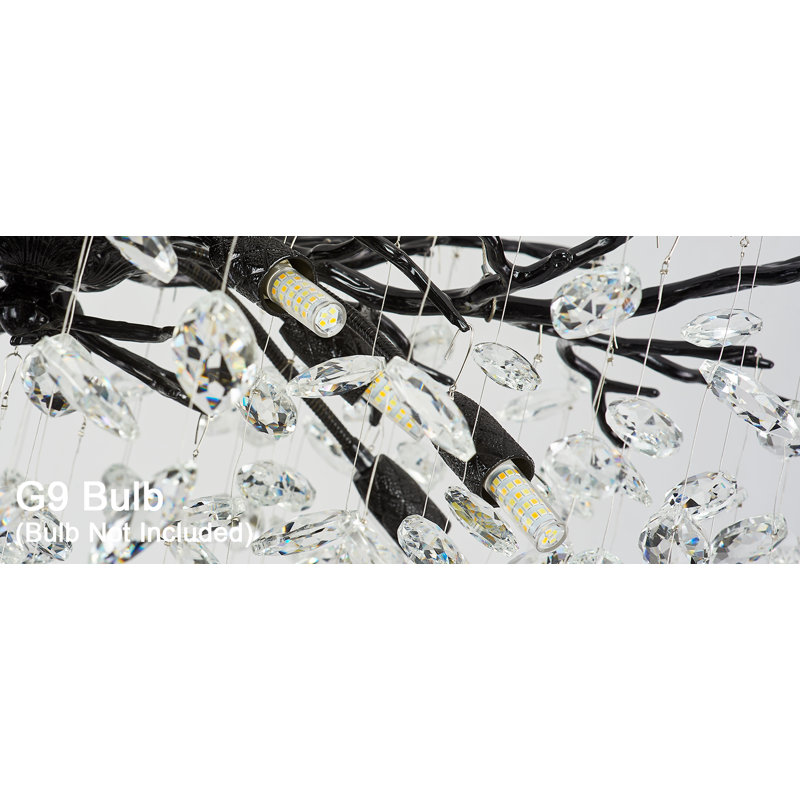 Tree Branch Crystal Chandelier Lighting, 8, 15.7" H x 23.6" W x 23.6" D, Black/White